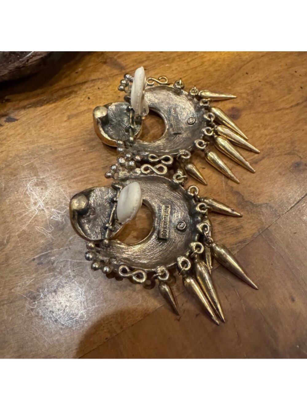Ugo Correani Enamel Etruscan Door Knocker Fringe Dangle Earrings - Picture 9 of 11